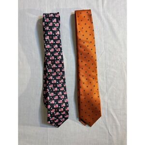 Mens Neckties Set 2 American Flag Stars Pattern Orange Geometric Silk Blend‎